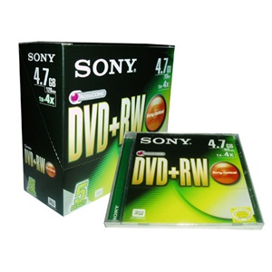 索尼（SONY）DVD+RW 4X单片装可擦写光盘（1*5张）