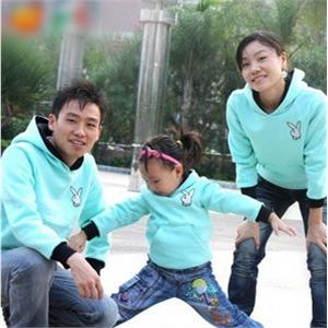 爱欣贝贝 撞色可爱小兔头 加绒加厚卫衣亲子装情侣装 W002绿