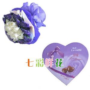 七彩鲜花 情非得已（1+1）巧克力 白玫瑰 天津鲜花店 市区包邮