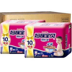妈咪宝贝 瞬吸干爽纸尿裤特大包 女M （90片+10片）*3/箱