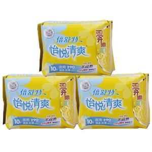 倍舒特 卫生巾怡悦清爽棉柔丝薄夜用独立3包组合装290mm/共30片