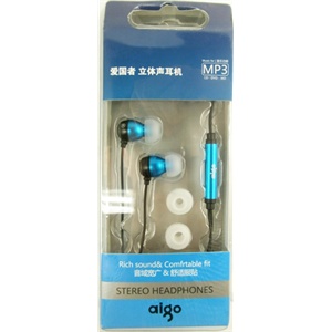 【当当自营】Aigo 爱国者 高保真立体声耳机 A608 蓝色 入耳设计 音域更宽广