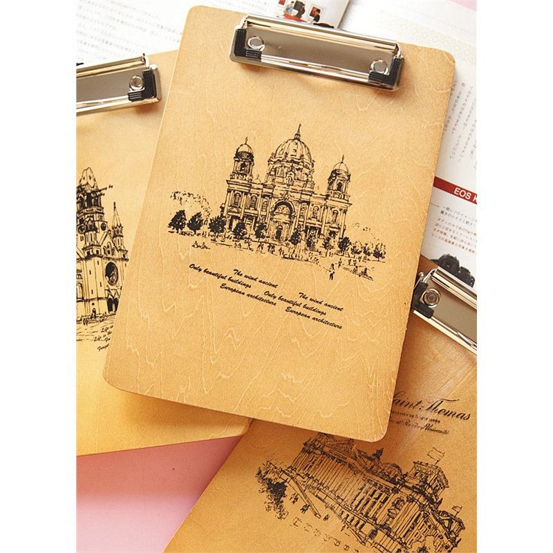 【创意欧洲建筑木质夹板 书写记事板夹 文件夹