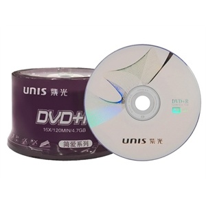 紫光（UNIS）简爱系列DVD+R刻录光盘（50片桶装）